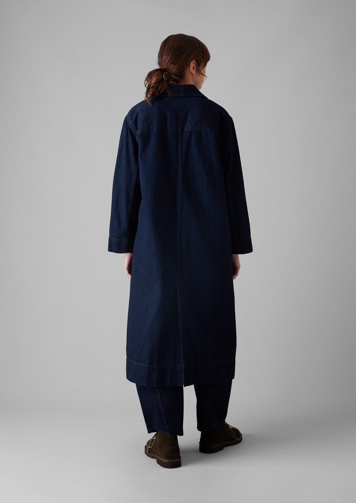 Cappotto in denim giapponese con tasca applicata | Indaco