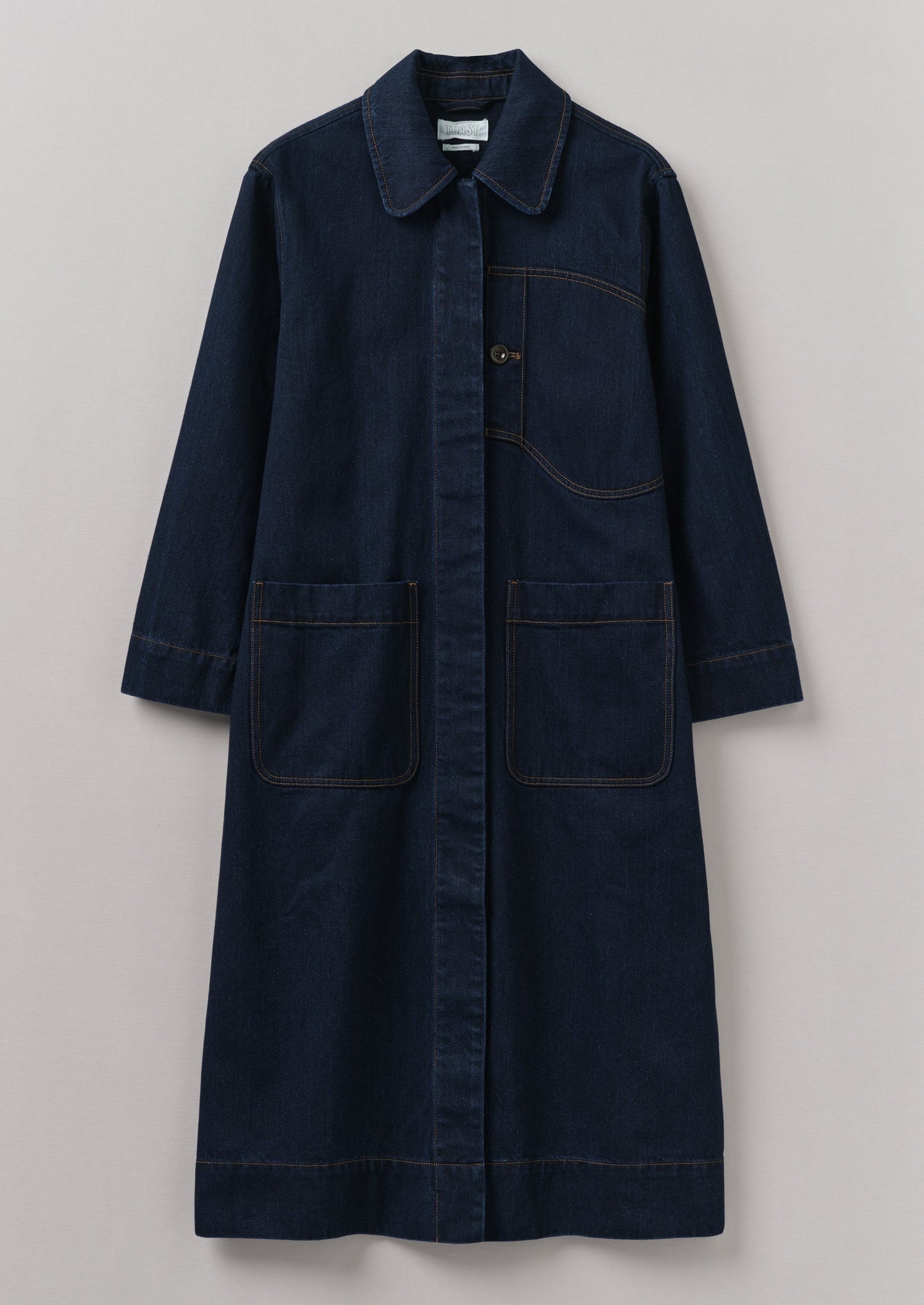 Cappotto in denim giapponese con tasca applicata | Indaco