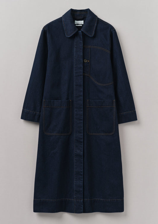Cappotto in denim giapponese con tasca applicata | Indaco