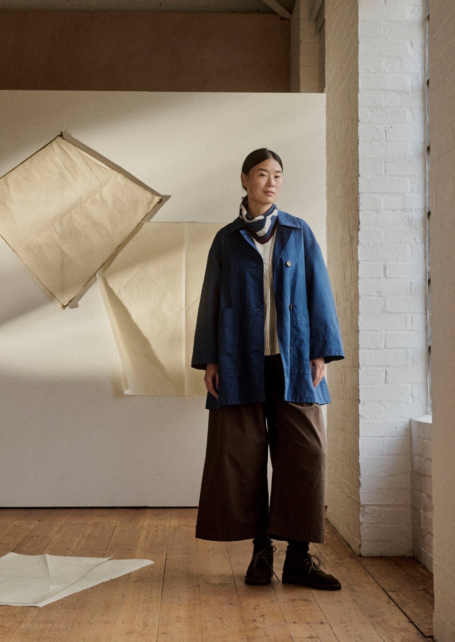 Cappotto in tela di lino e cotone a trapezio | Blu cenere scuro