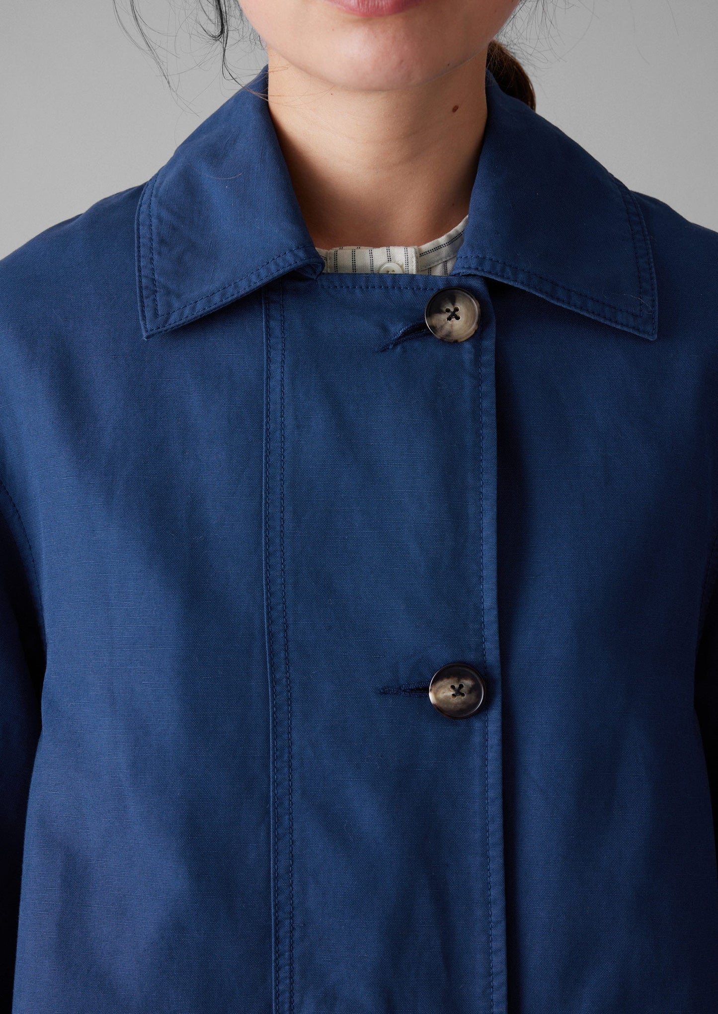 Cappotto in tela di lino e cotone a trapezio | Blu cenere scuro
