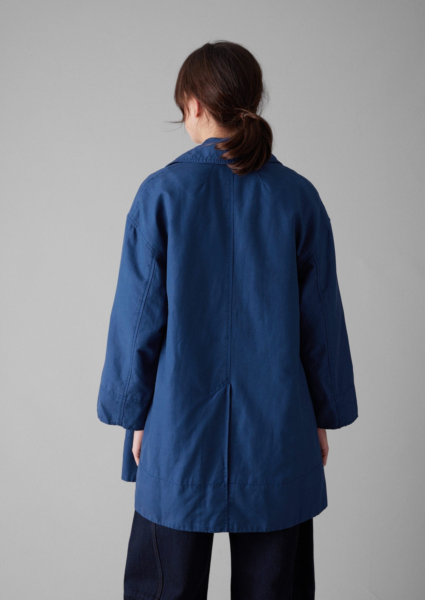 Cappotto in tela di lino e cotone a trapezio | Blu cenere scuro