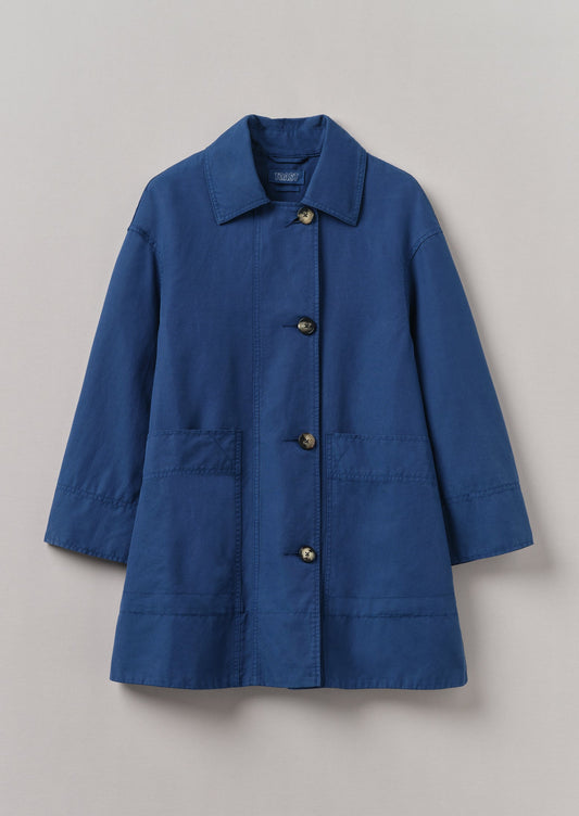 Cappotto in tela di lino e cotone a trapezio | Blu cenere scuro