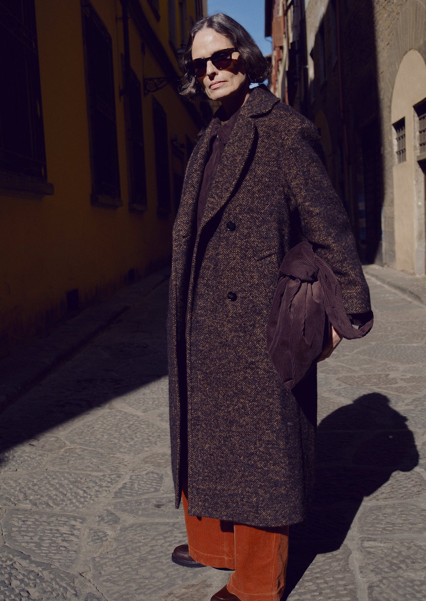Cappotto in tweed di lana a spina di pesce | Marrone/Nero