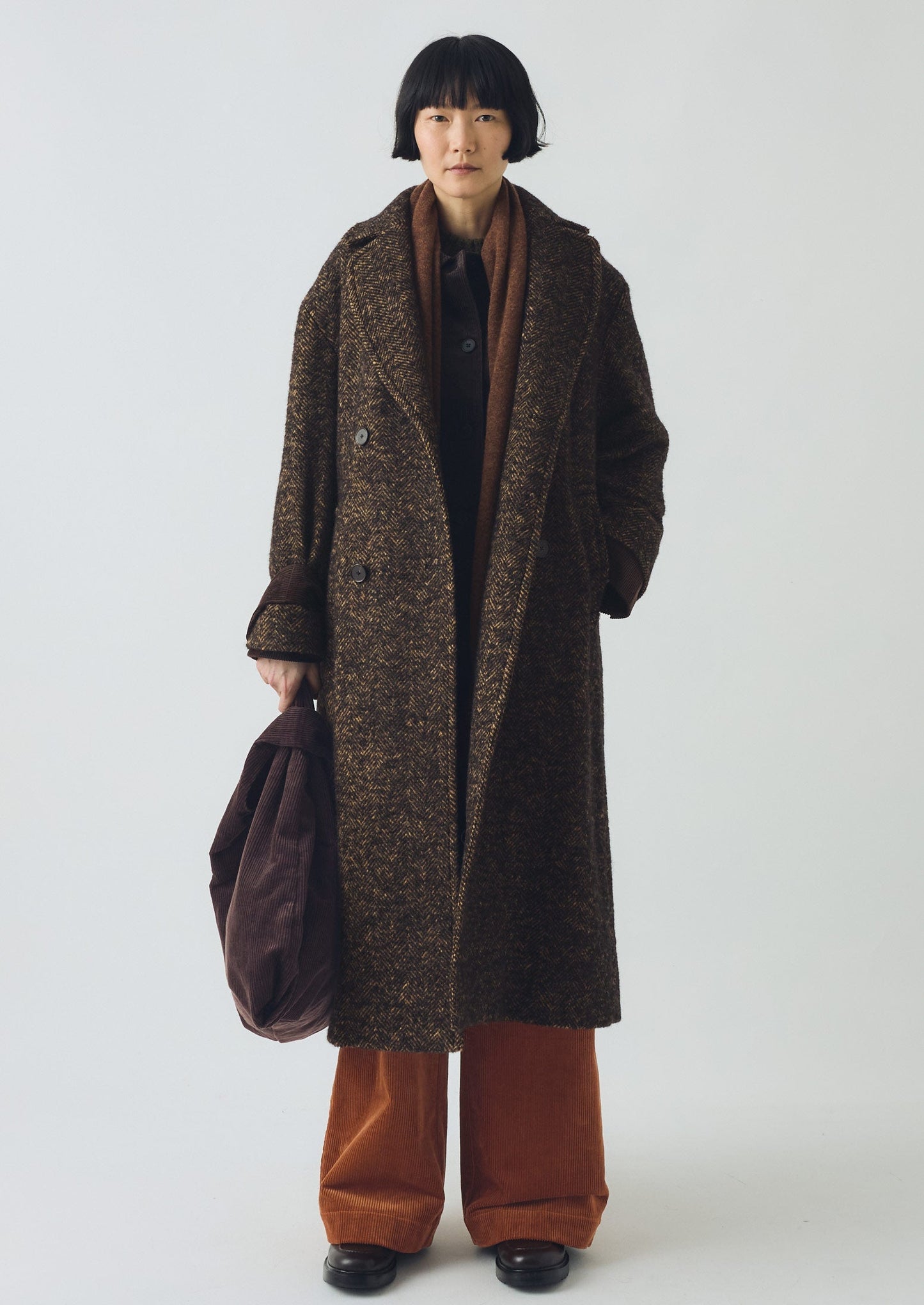 Cappotto in tweed di lana a spina di pesce | Marrone/Nero