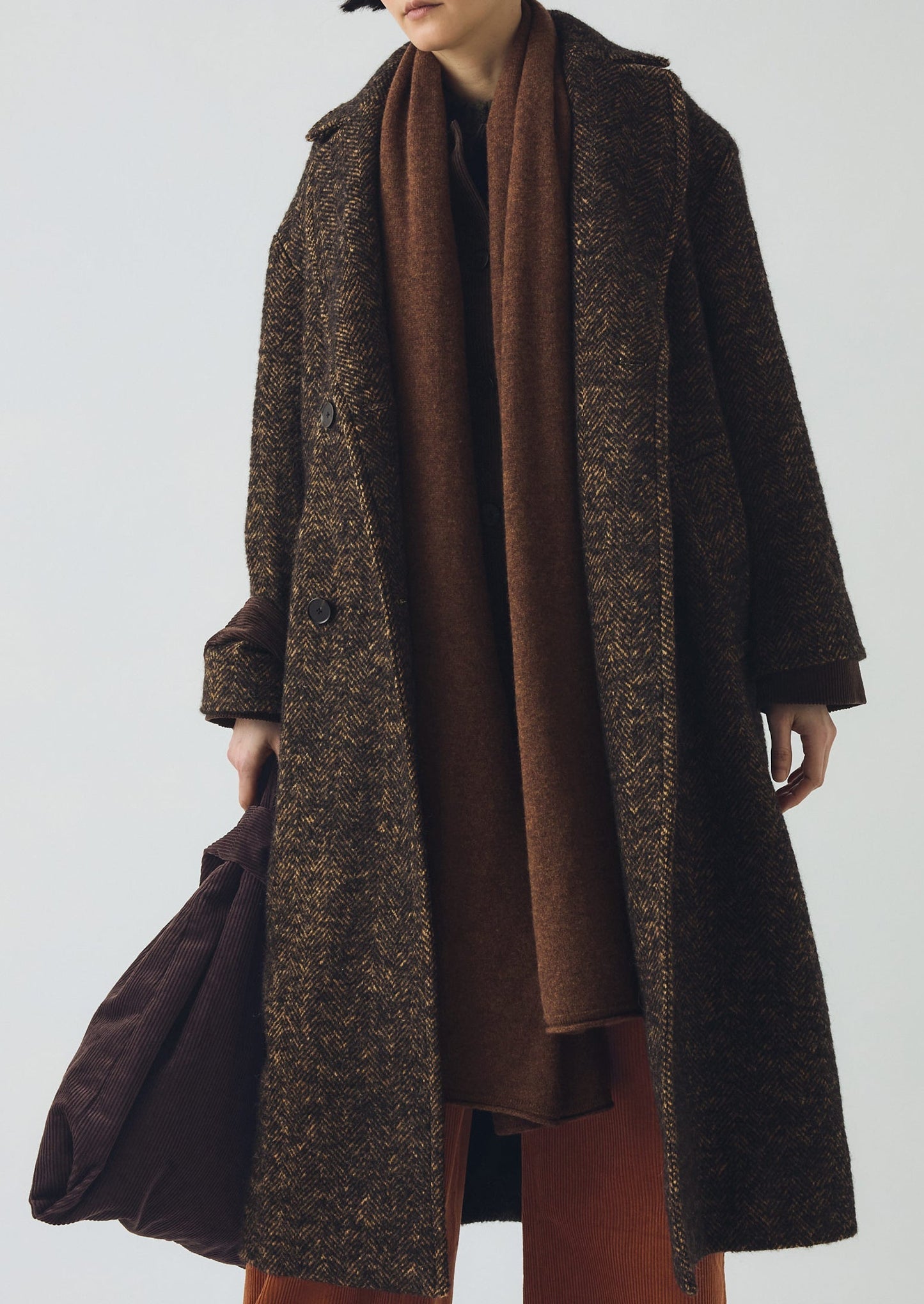 Cappotto in tweed di lana a spina di pesce | Marrone/Nero
