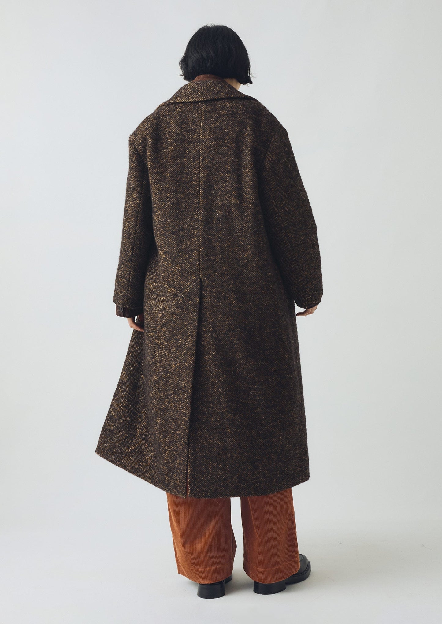 Cappotto in tweed di lana a spina di pesce | Marrone/Nero