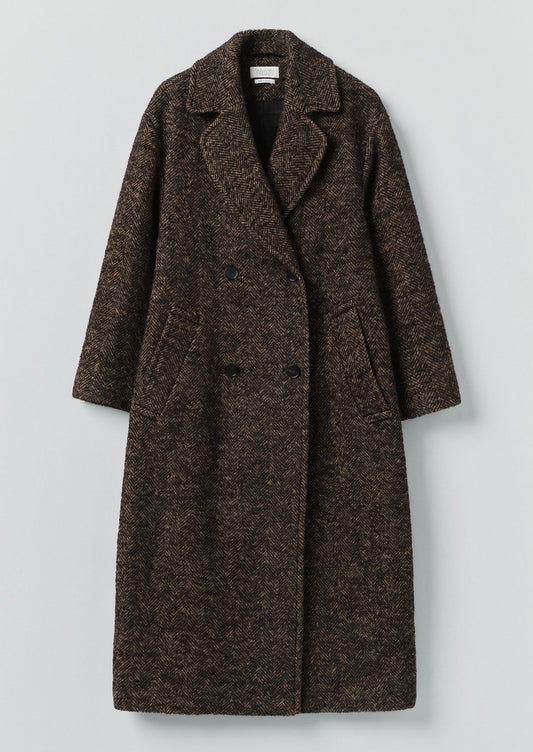Cappotto in tweed di lana a spina di pesce | Marrone/Nero
