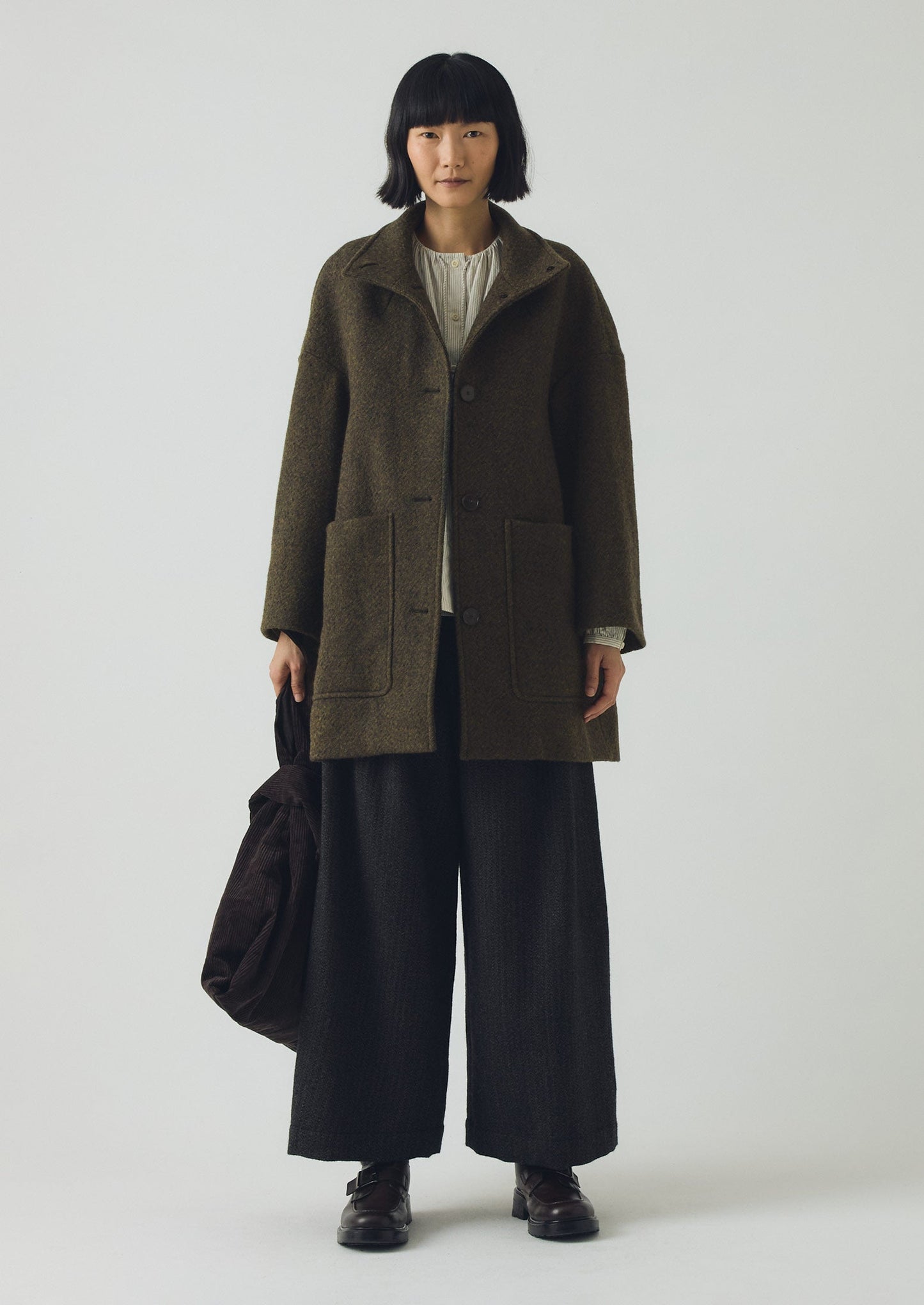 Cappotto in twill di lana cotta | Verde oliva scuro