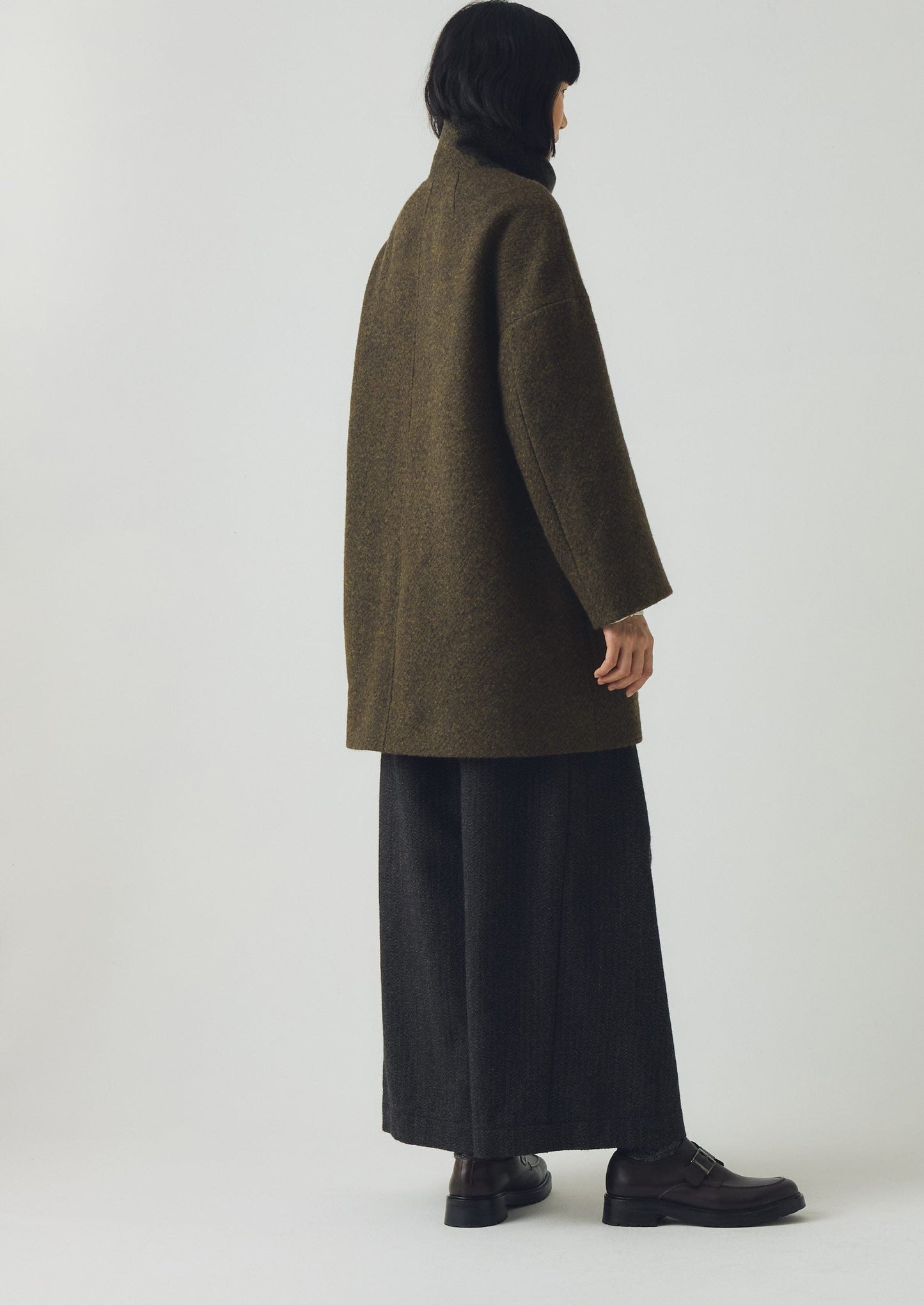 Cappotto in twill di lana cotta | Verde oliva scuro