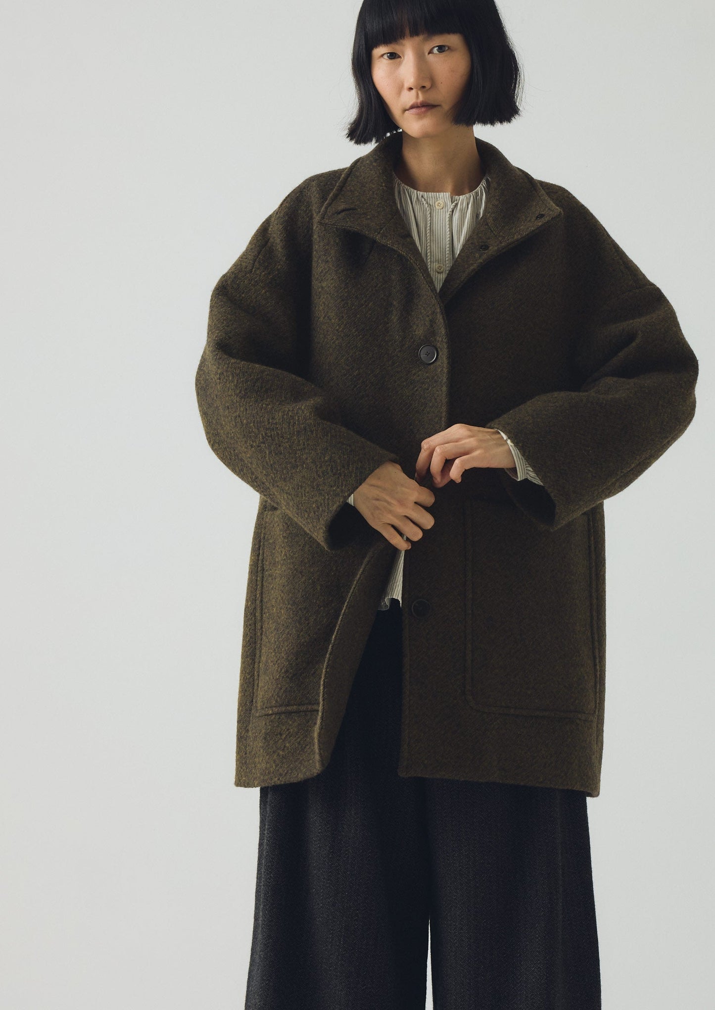 Cappotto in twill di lana cotta | Verde oliva scuro