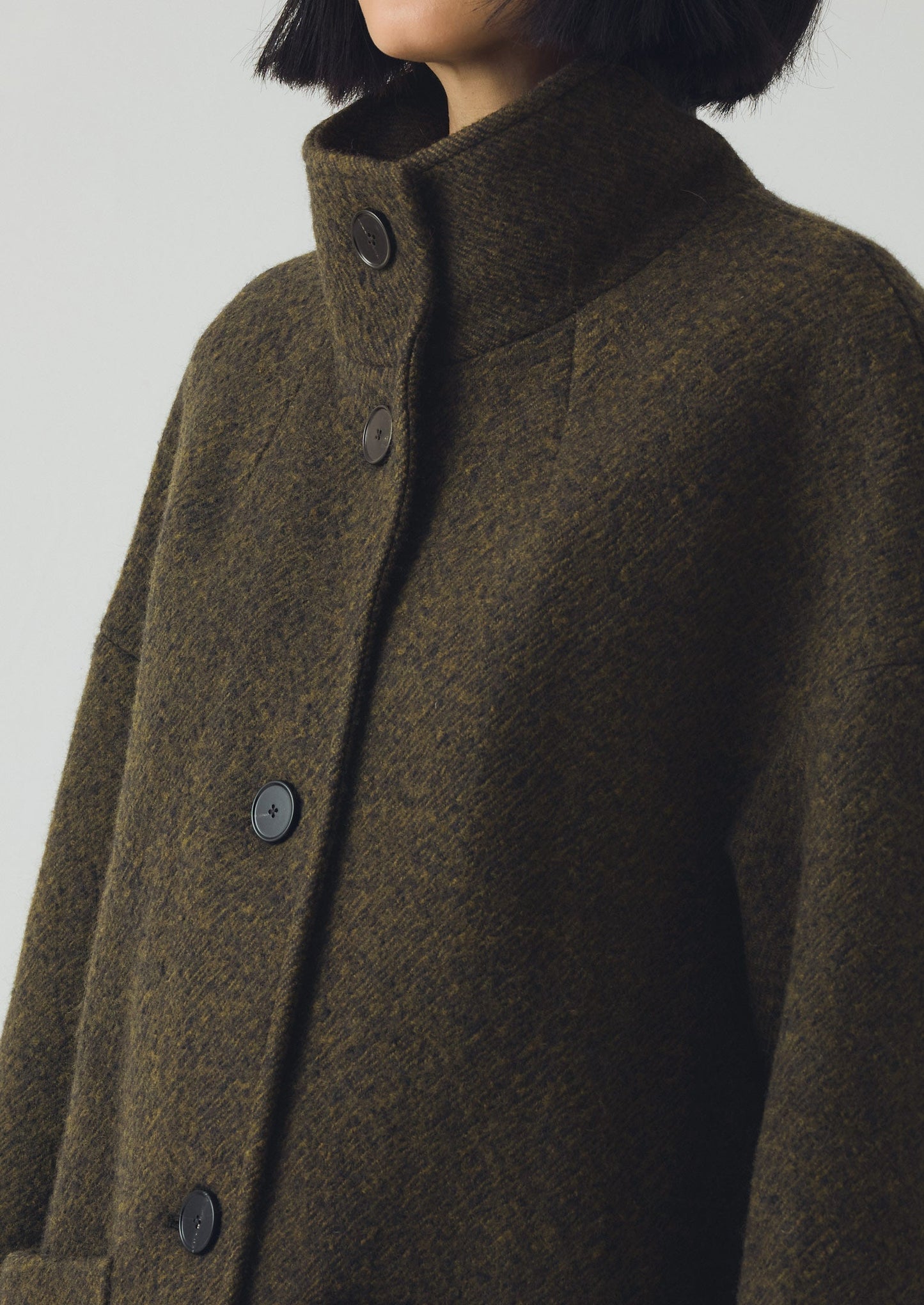 Cappotto in twill di lana cotta | Verde oliva scuro