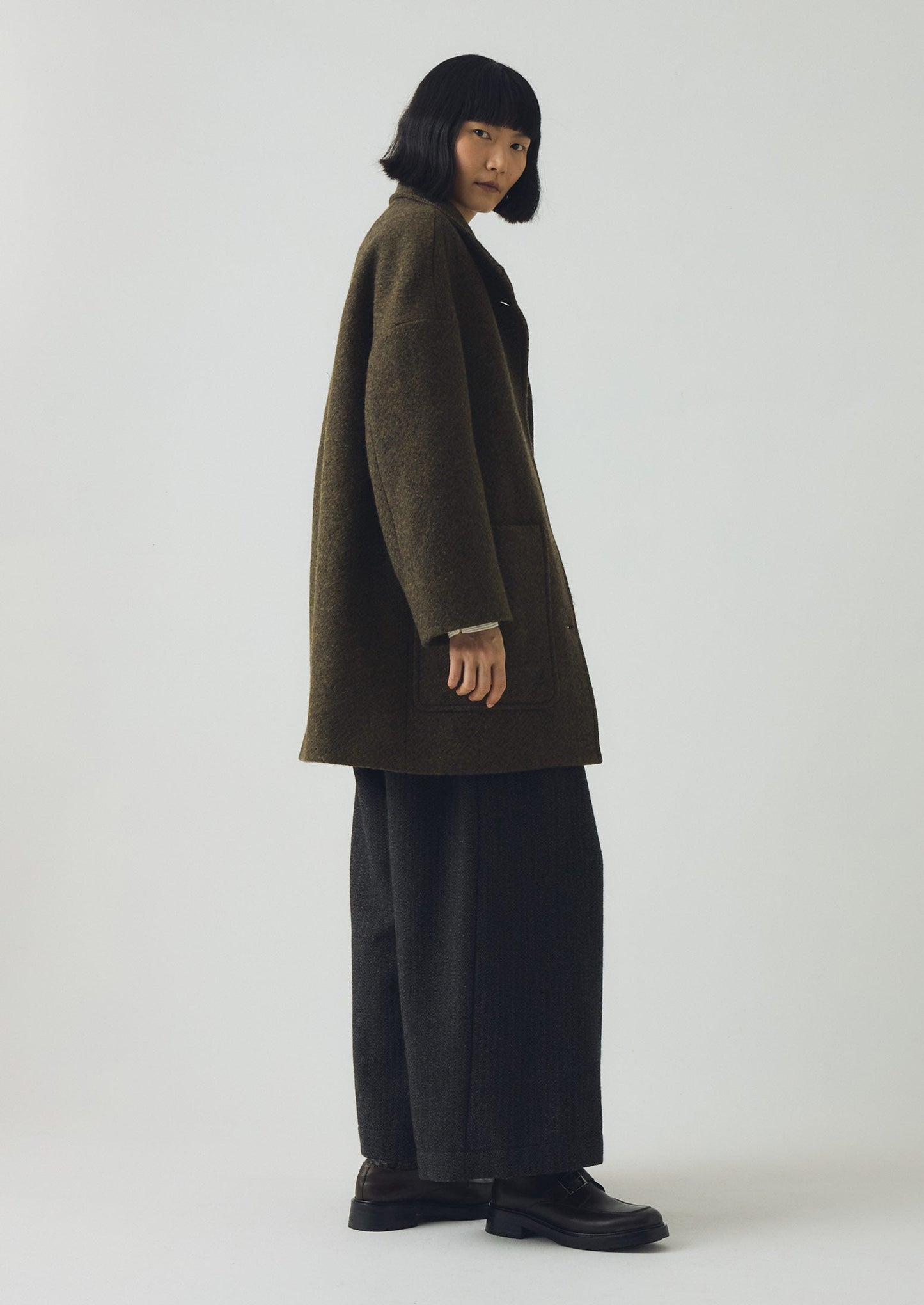 Cappotto in twill di lana cotta | Verde oliva scuro