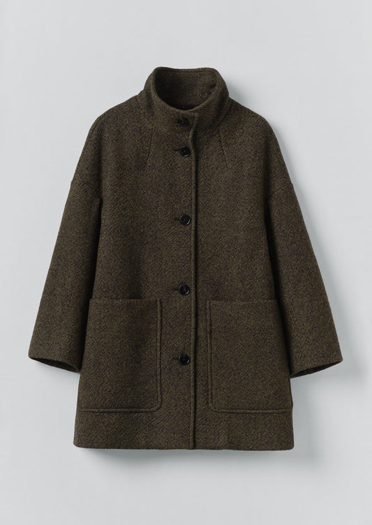 Cappotto in twill di lana cotta | Verde oliva scuro