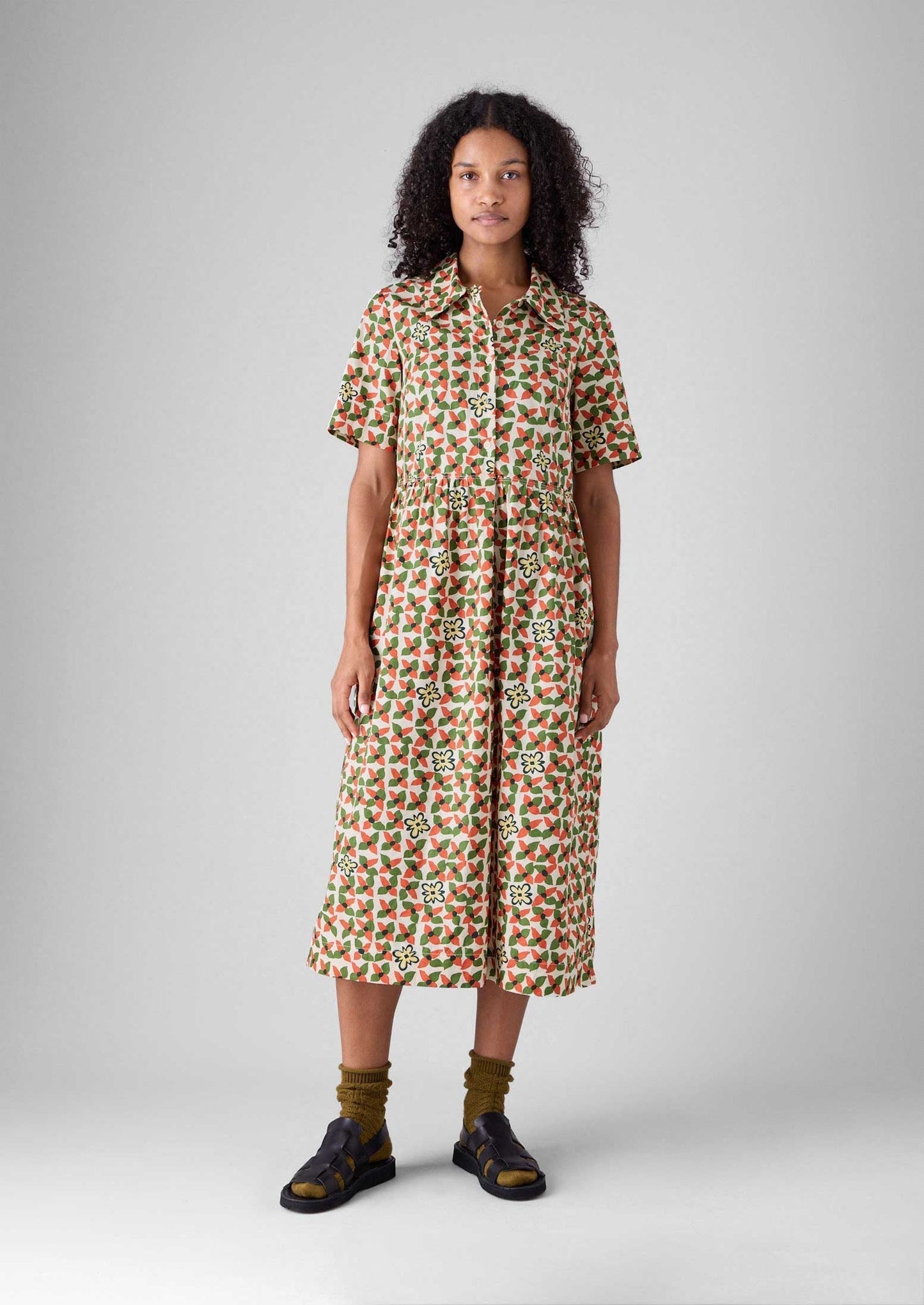 Abito camicia in cotone Selma | Paprika/Verde caldo