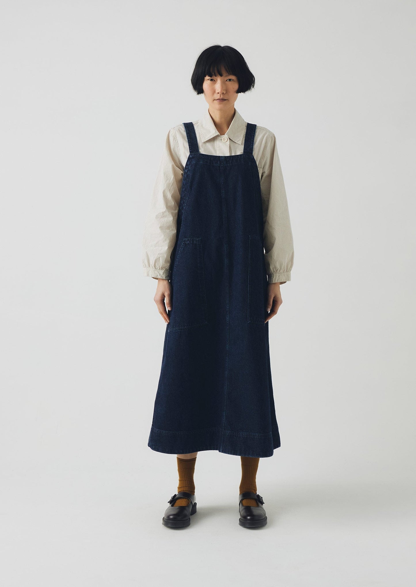 Abito salopette in denim con tasche applicate | Indaco