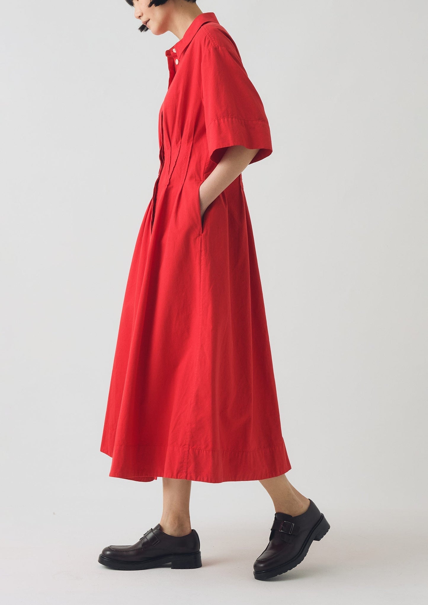 Abito in cotone e lino plissettato | Rosso cardinale
