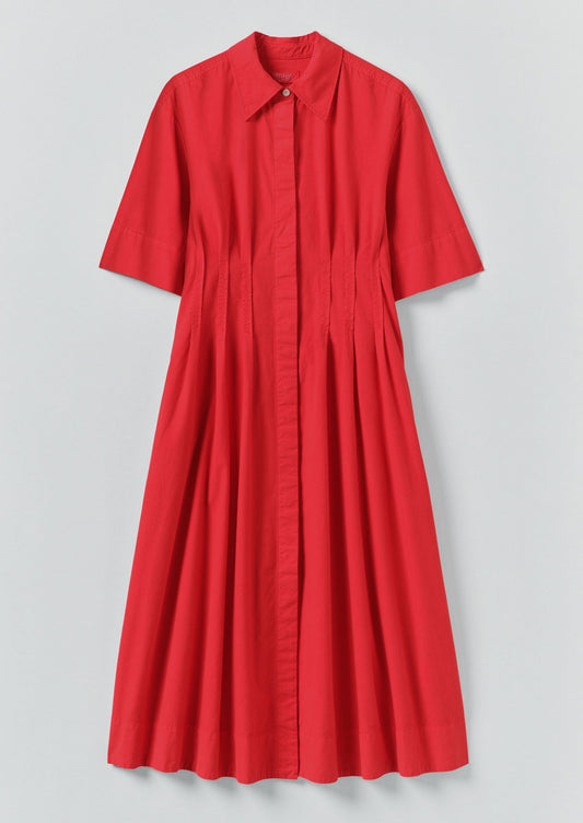 Abito in cotone e lino plissettato | Rosso cardinale