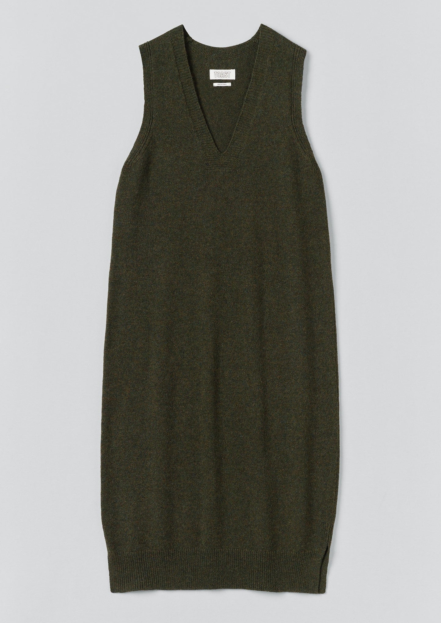 Abito in maglia di lana con scollo a V | Verde oliva intenso