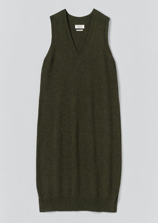 Abito in maglia di lana con scollo a V | Verde oliva intenso