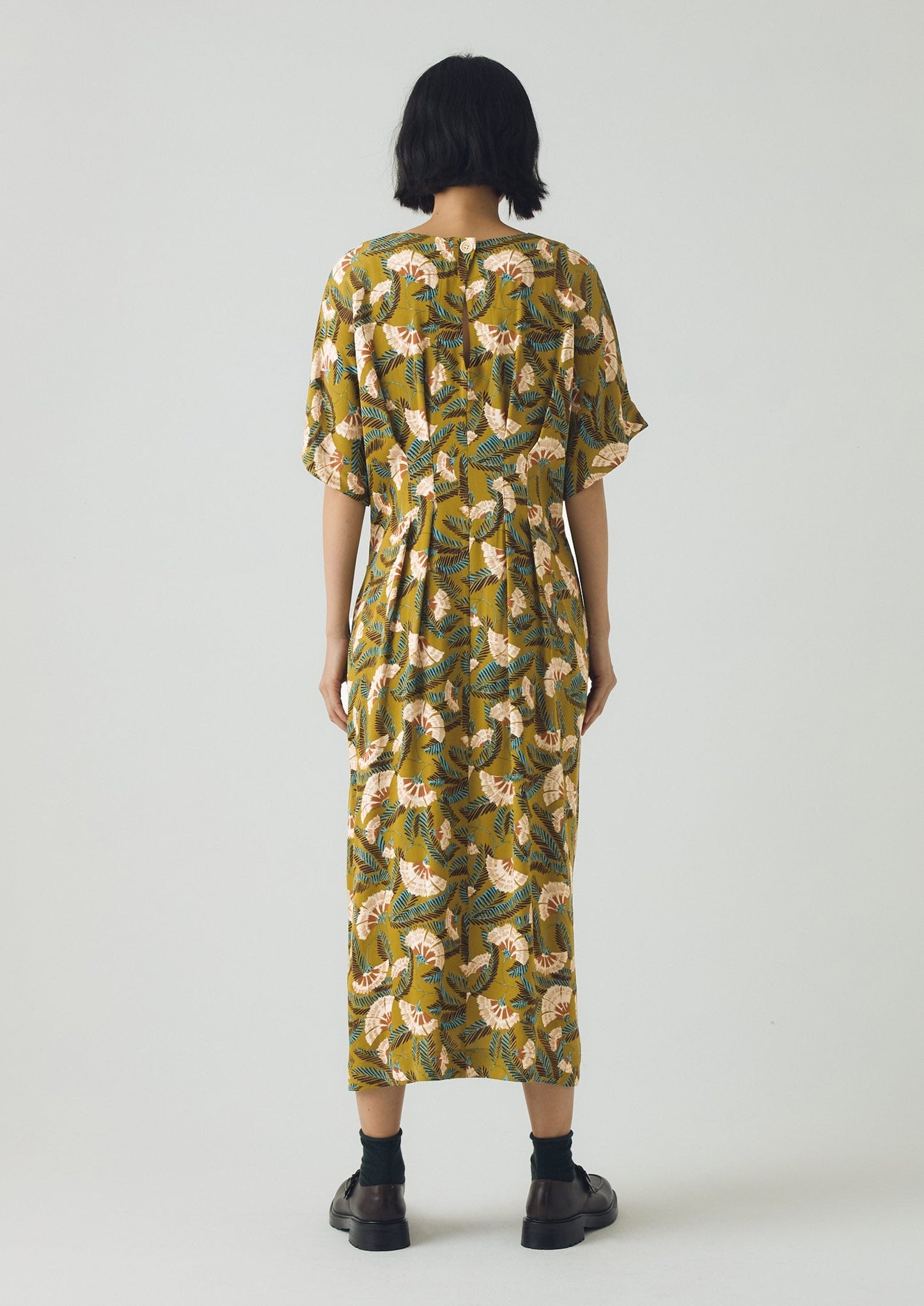 Abito plissettato con stampa Dianthus | Lime dorato