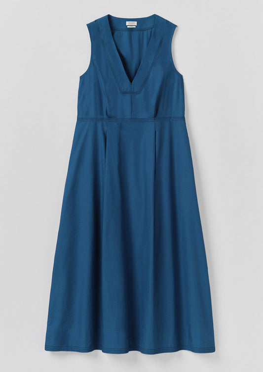 Abito in cotone con vita plissettata | Blu iris