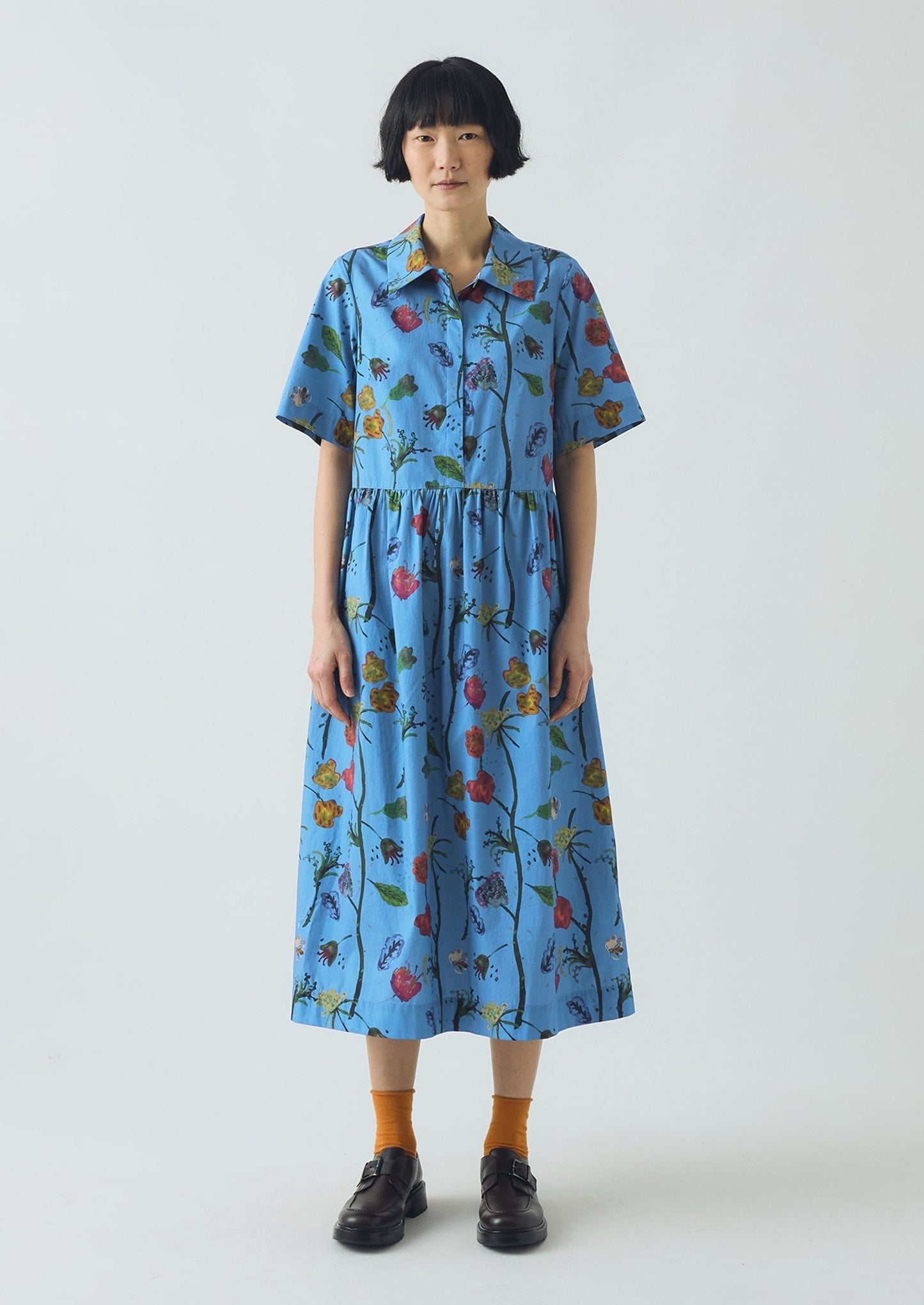 Abito camicia in cotone con stampa floreale Archivist | Blu caldo