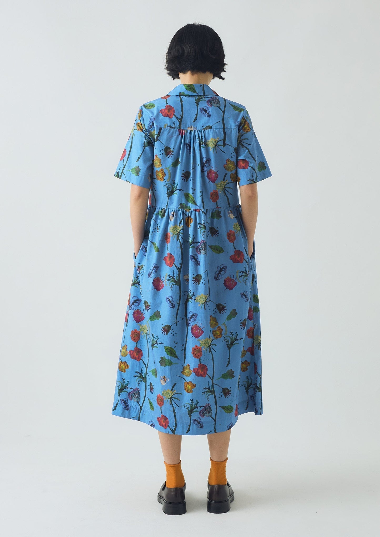 Abito camicia in cotone con stampa floreale Archivist | Blu caldo