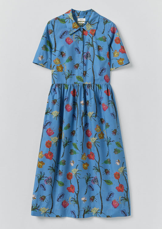 Abito camicia in cotone con stampa floreale Archivist | Blu caldo