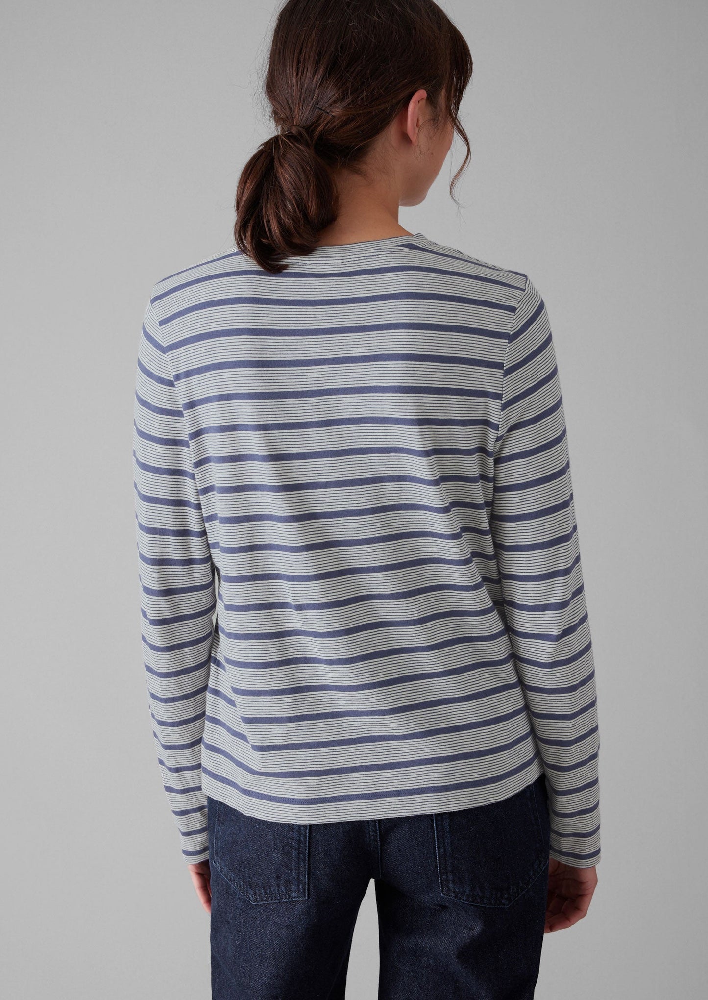 Maglietta girocollo a righe | Ecru/Blu reale