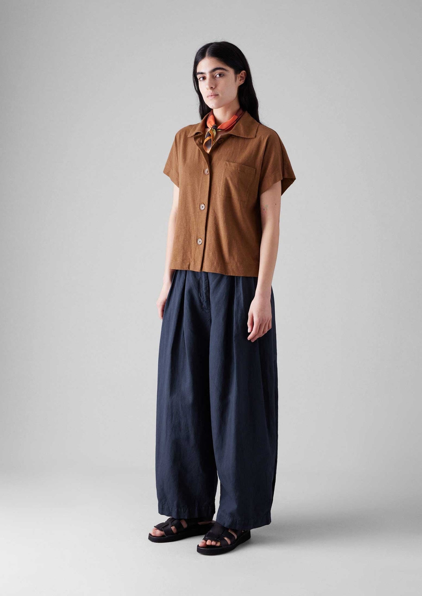 Camicia in jersey di cotone e canapa | Marrone Anice