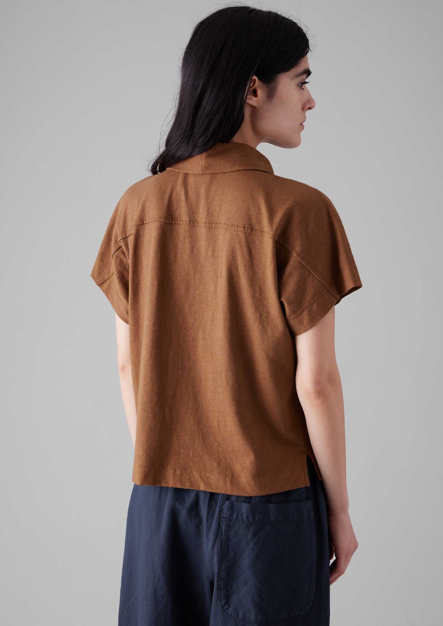 Camicia in jersey di cotone e canapa | Marrone Anice
