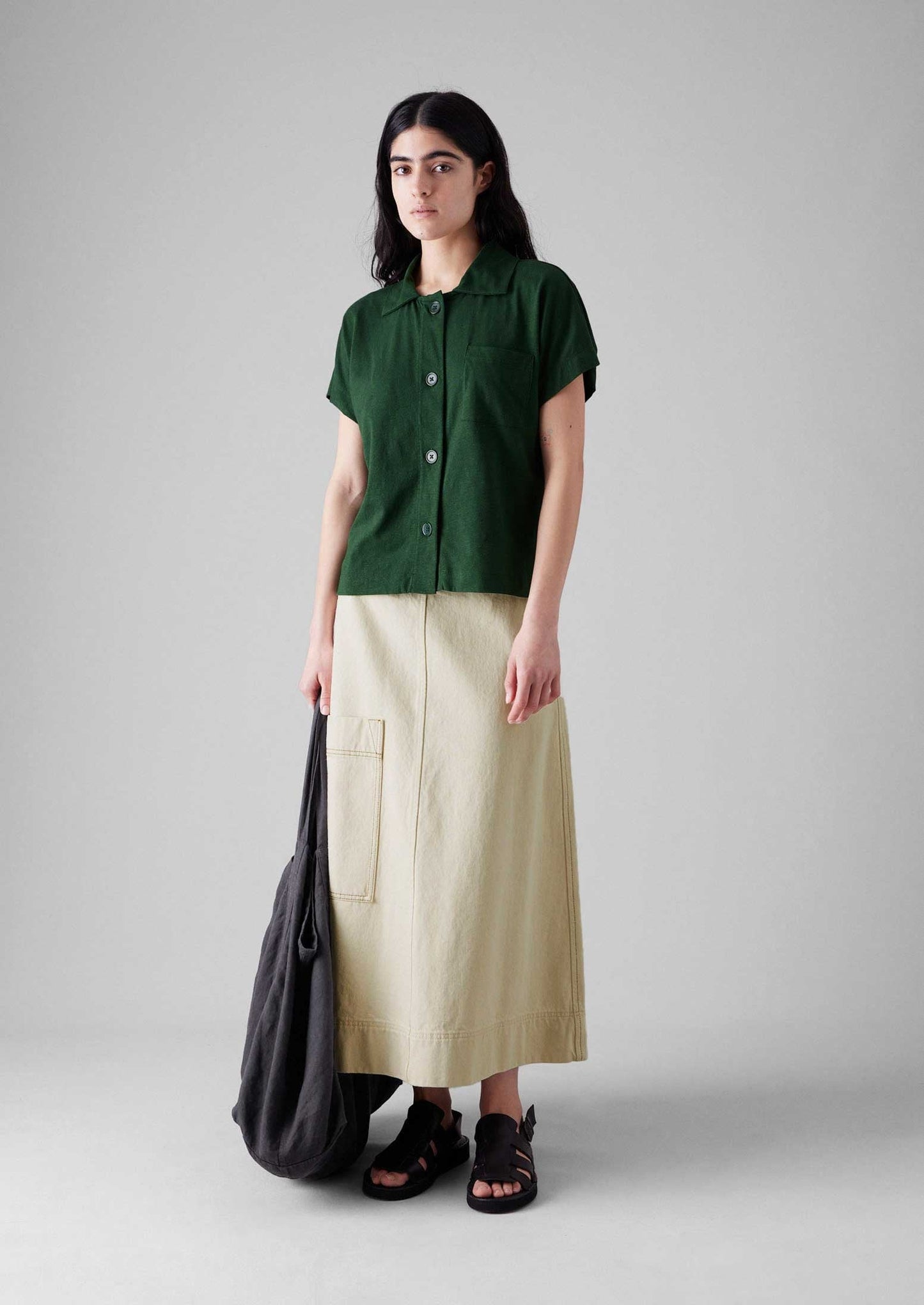 Camicia in jersey di cotone e canapa | Verde washi