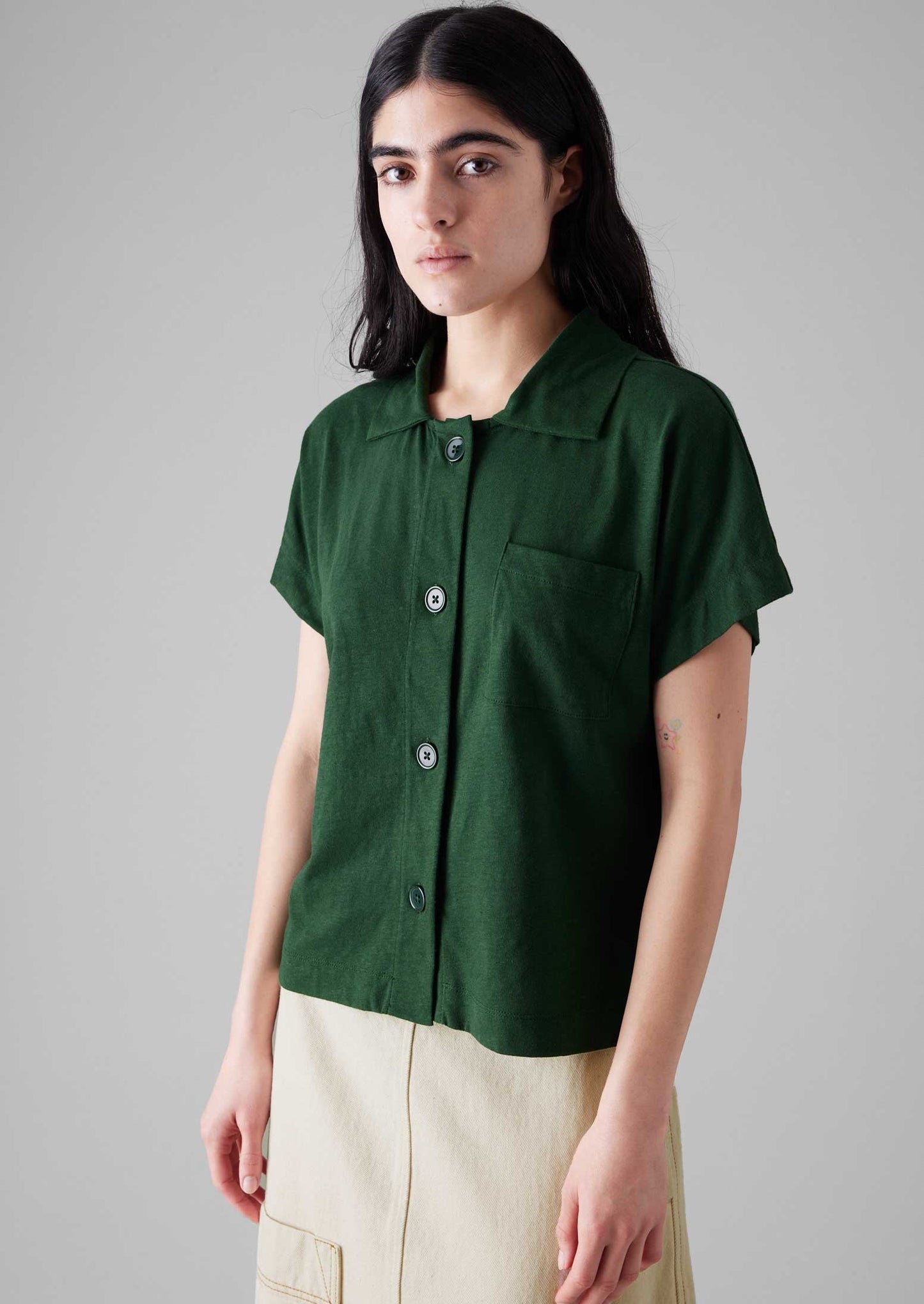 Camicia in jersey di cotone e canapa | Verde washi