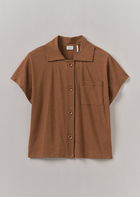 Camicia in jersey di cotone e canapa | Marrone Anice