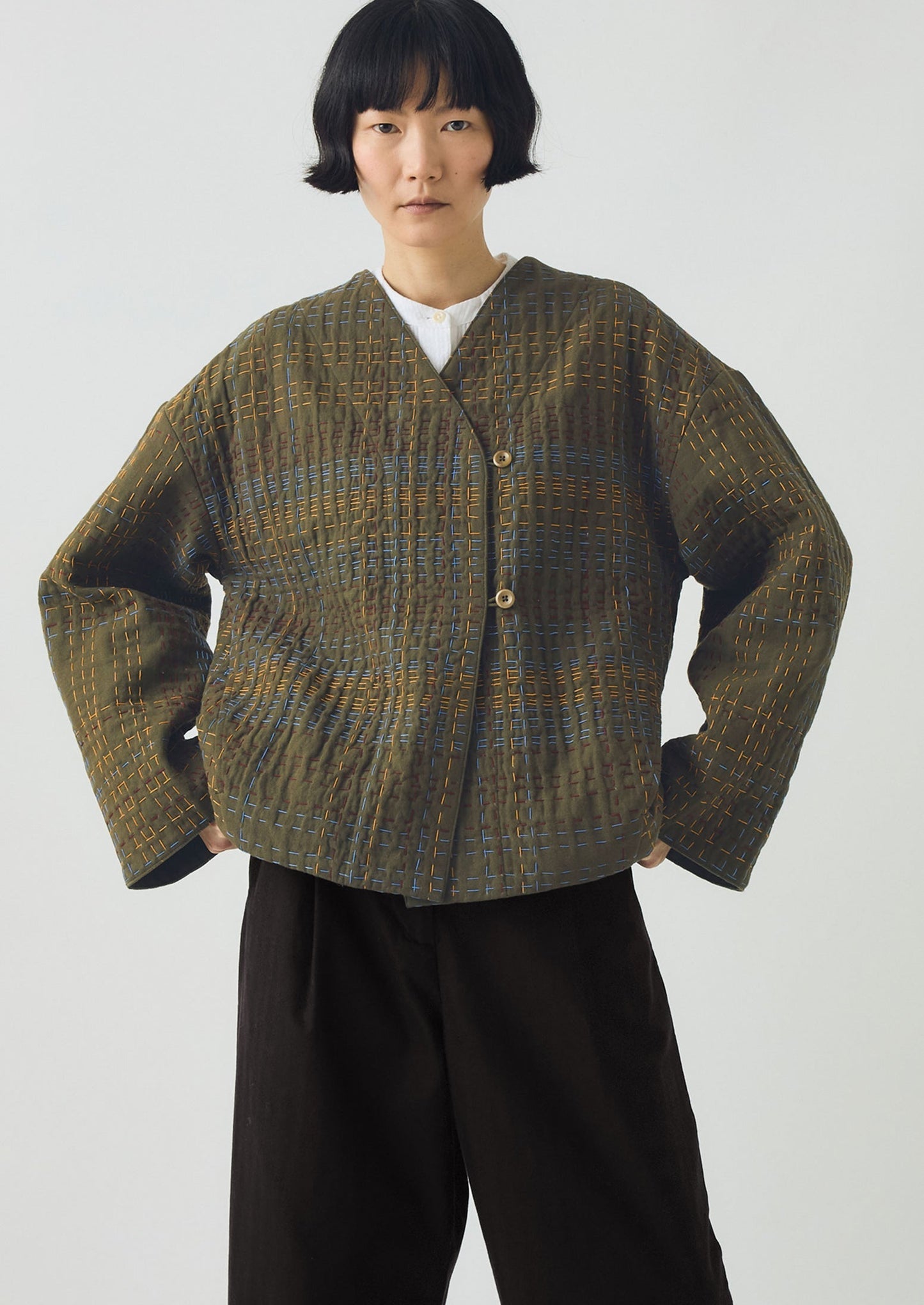 Giacca in tweed di cotone Kantha | Multicolore