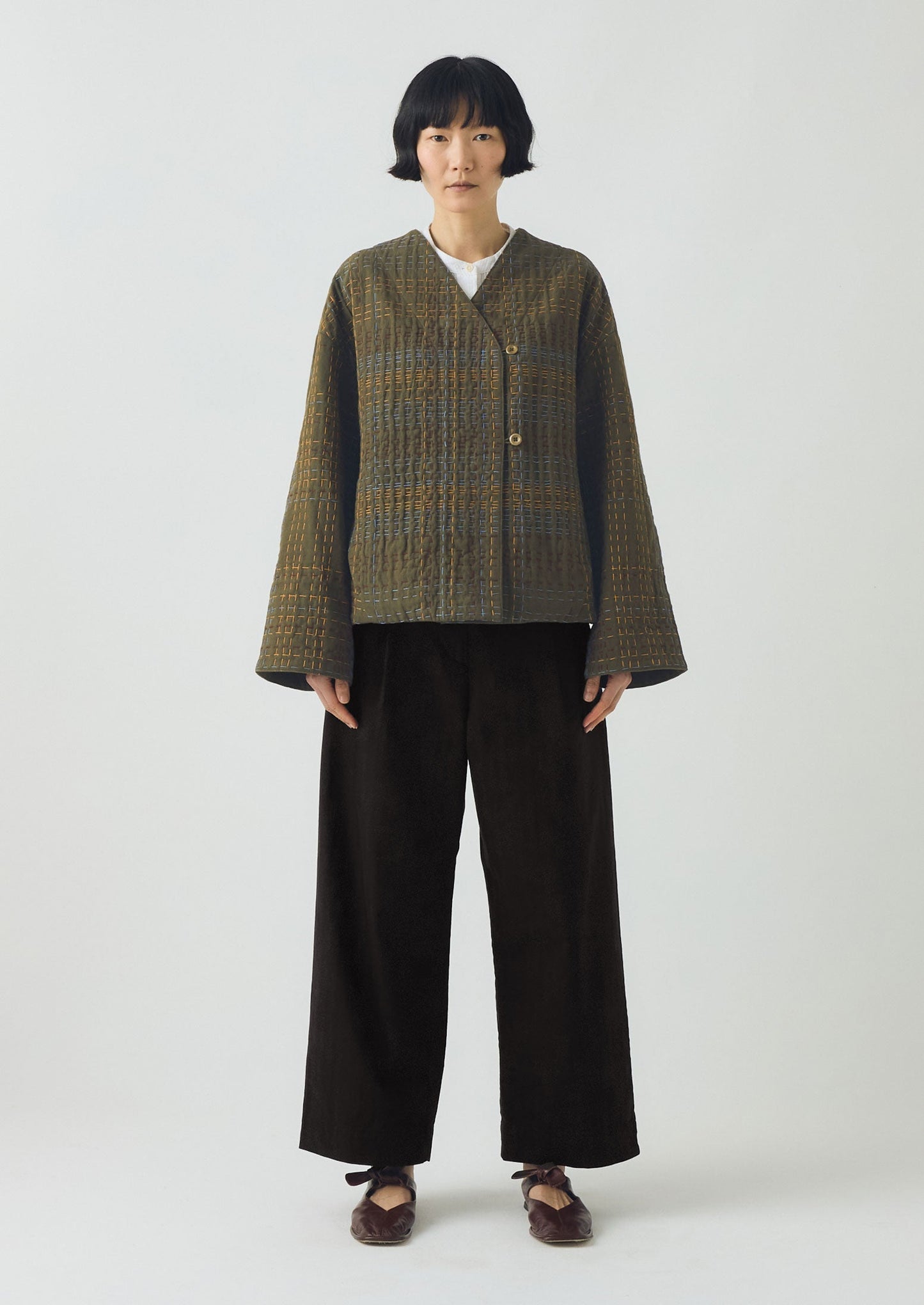 Giacca in tweed di cotone Kantha | Multicolore