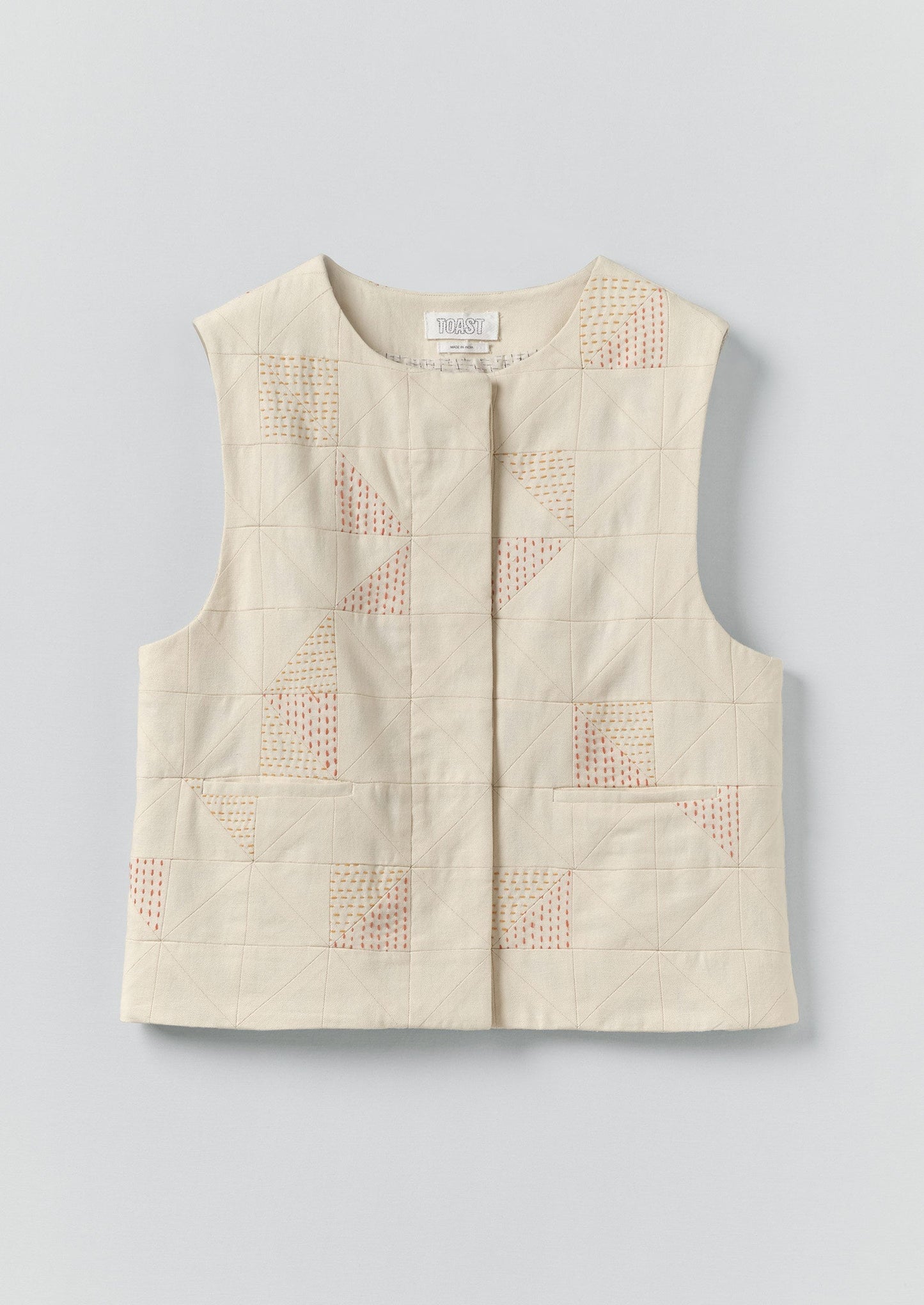 Gilet in cotone con punto patchwork Kantha | Ecru