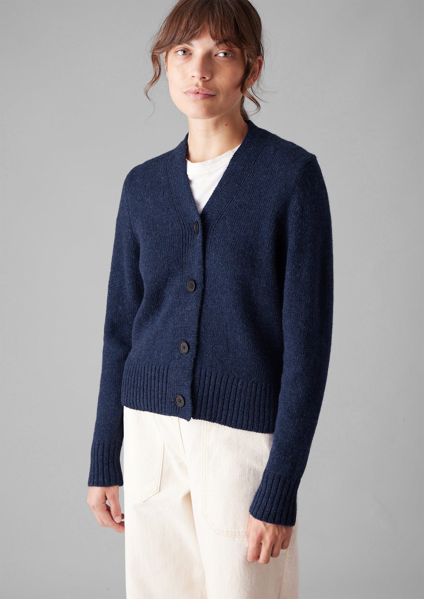 Cardigan in lana con scollo a V Kaia | Blu navy mélange