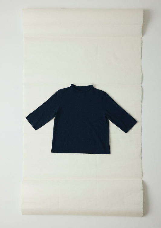 Maglione a mezza manica in lana e cashmere pregiato | Blu navy scuro
