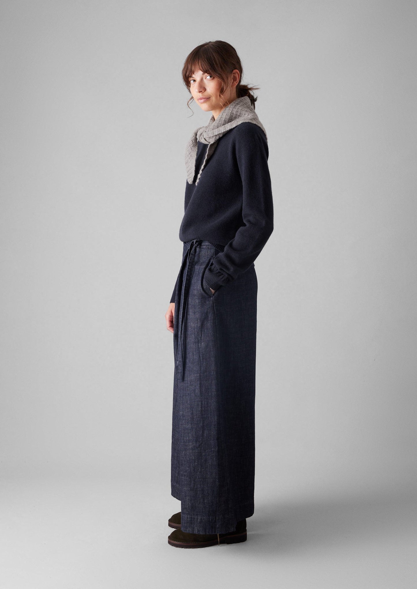 Maglione girocollo in lana e cashmere | Blu navy scuro