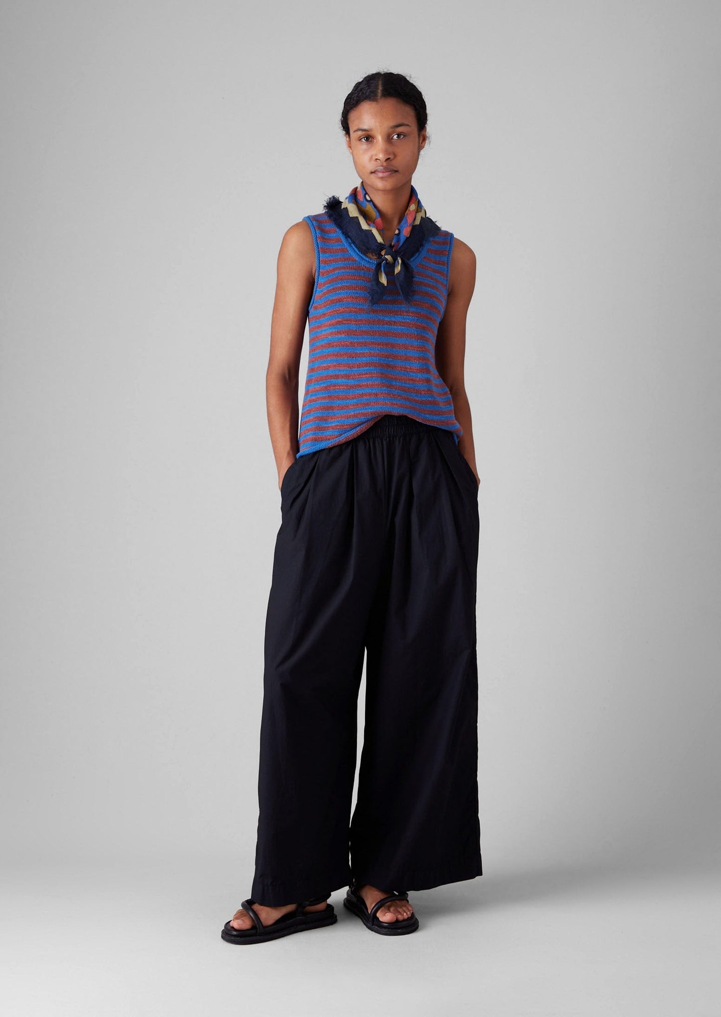 Gilet in maglia di lino e cotone a righe | Bluebird/Brick