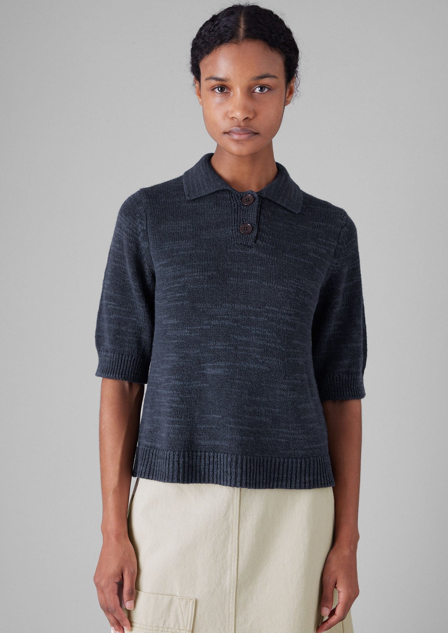 Maglia in lino e cotone slub | Blu navy scuro