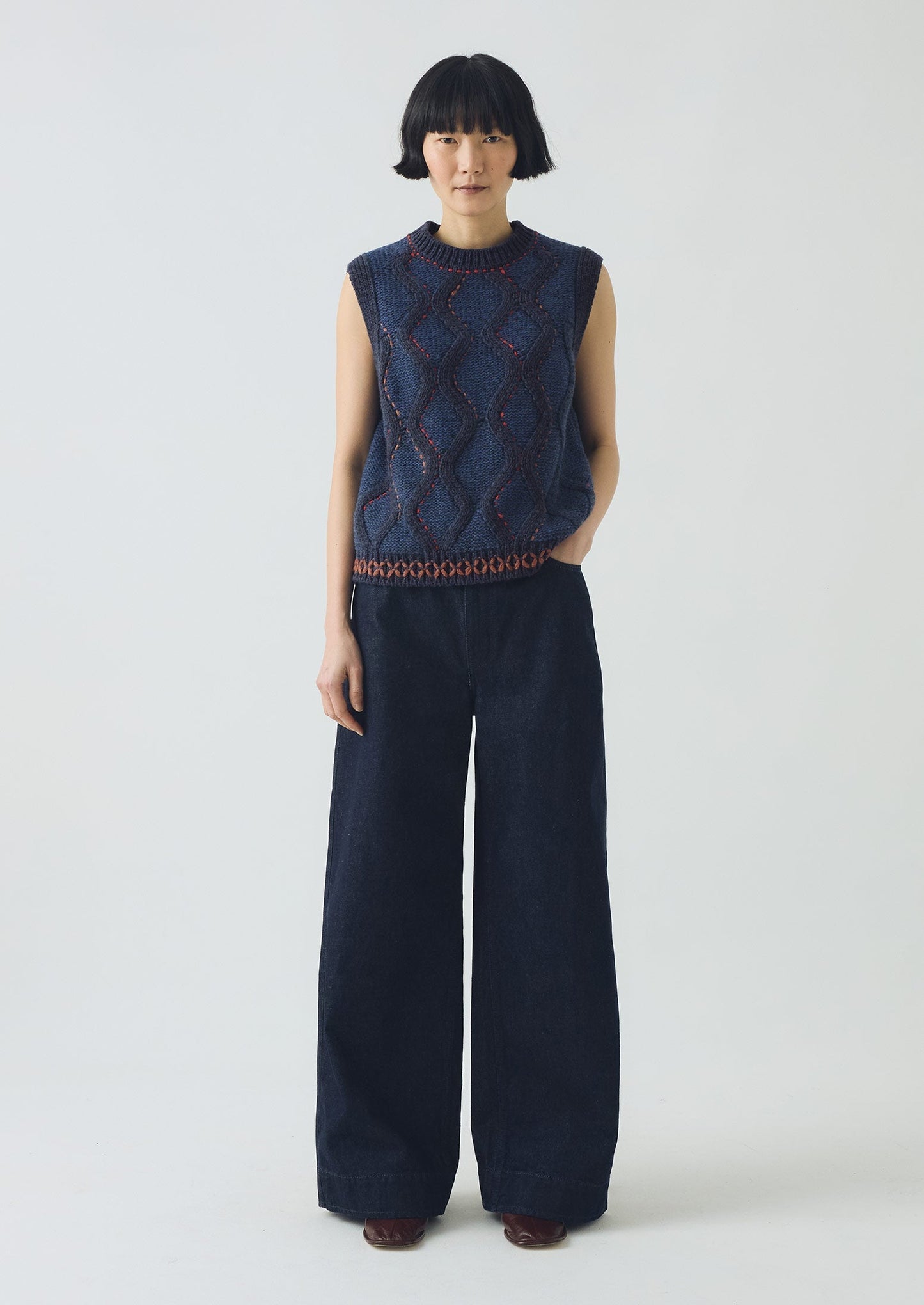 Canotta con cavi decorata a mano | Blu Multi