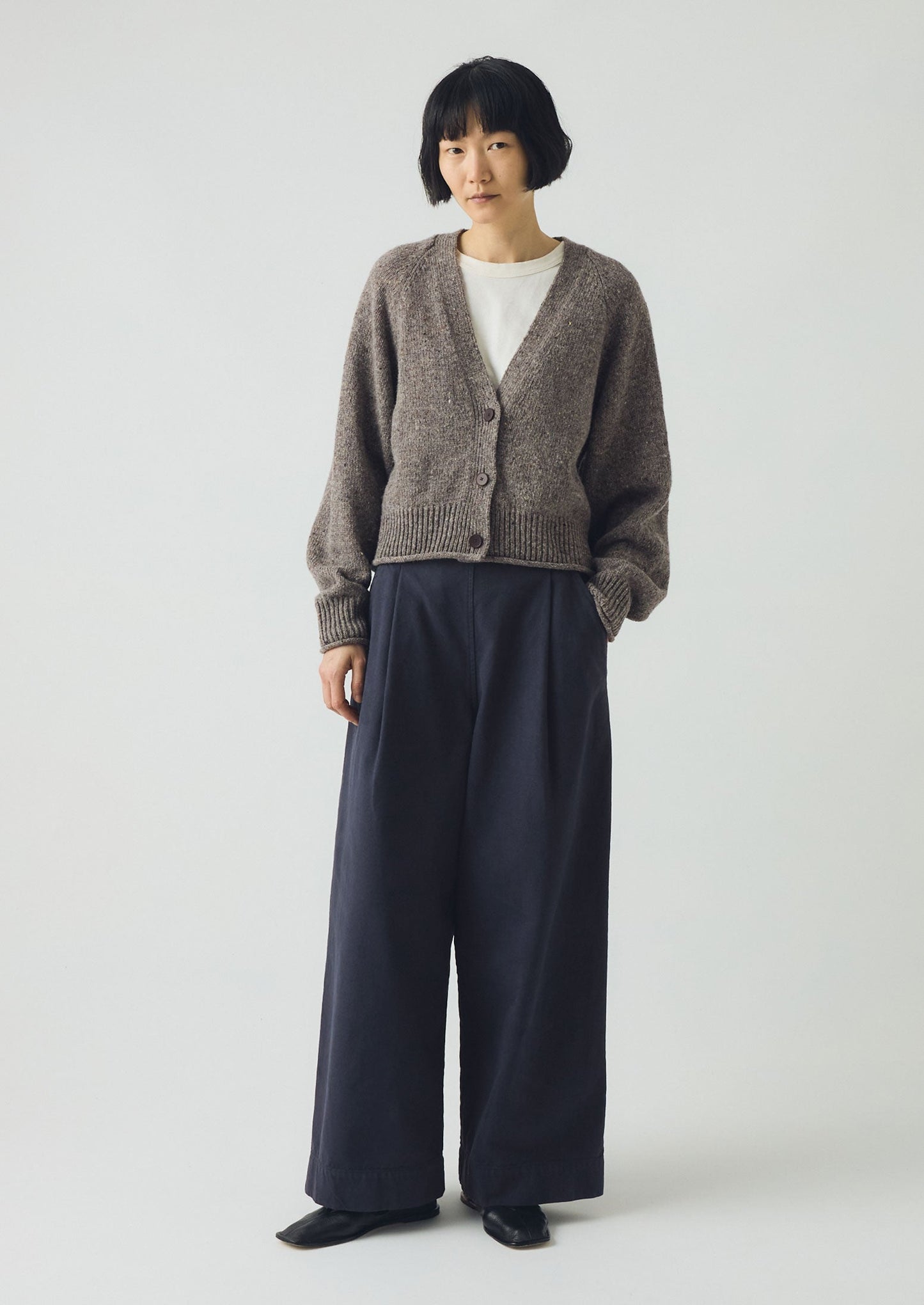 Cardigan con scollo a V in lana Donegal | Fumo