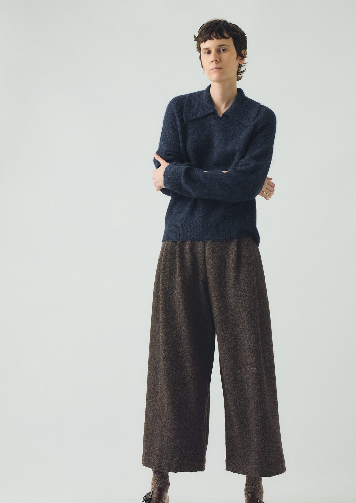 Maglione con colletto in misto alpaca | Blu inchiostro