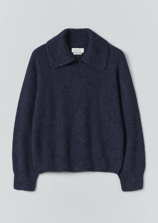 Maglione con colletto in misto alpaca | Blu inchiostro