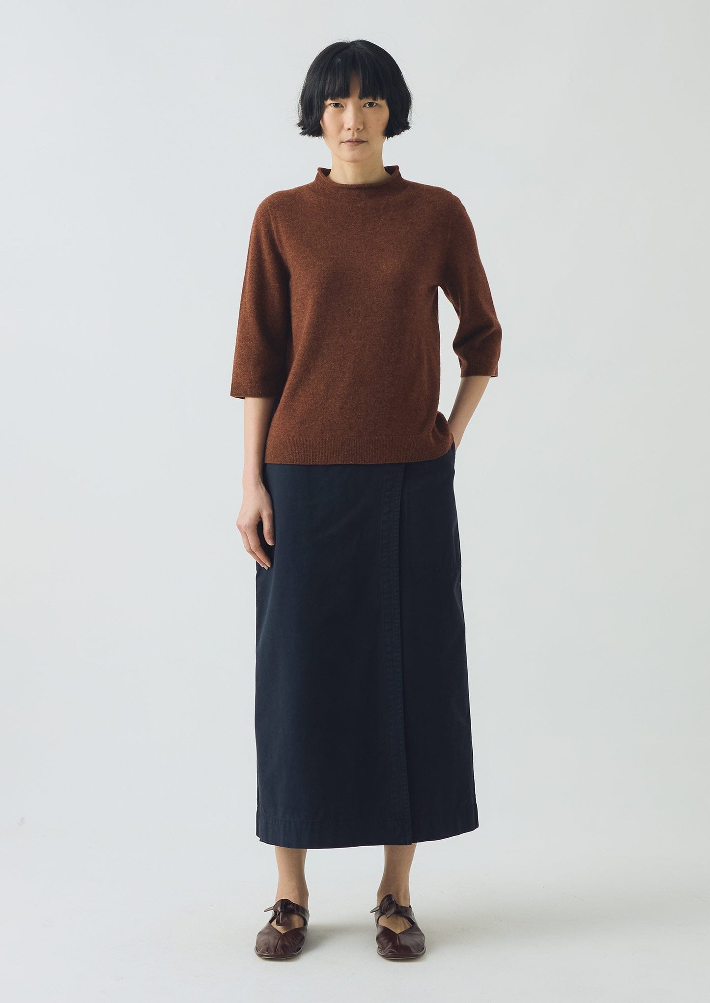 Maglione a mezza manica in lana e cashmere | Pecan