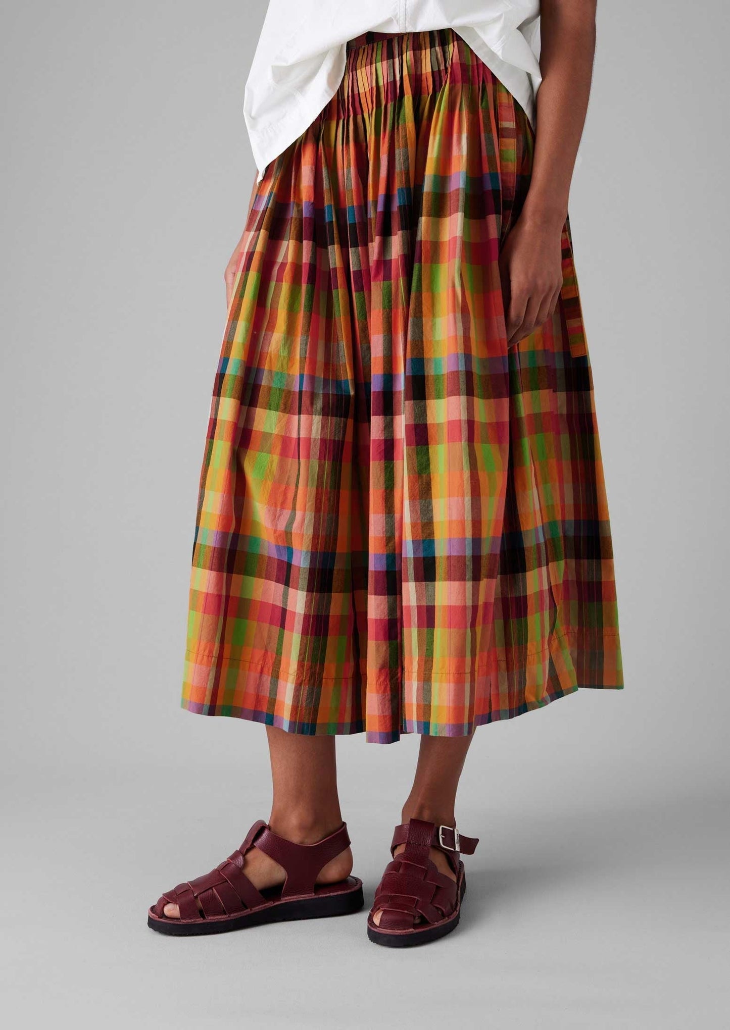 Gonna in cotone a quadri plissettati | Luminoso/Multicolore