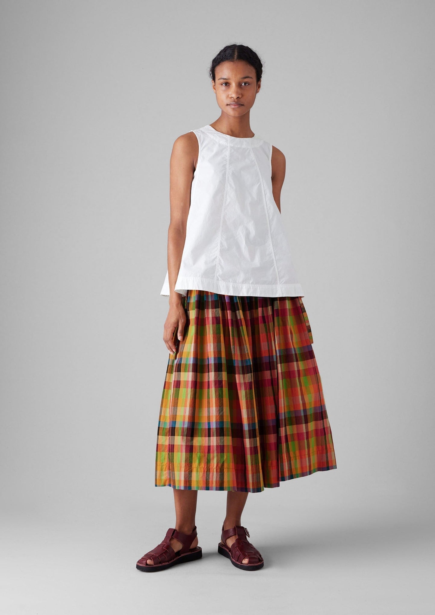 Gonna in cotone a quadri plissettati | Luminoso/Multicolore